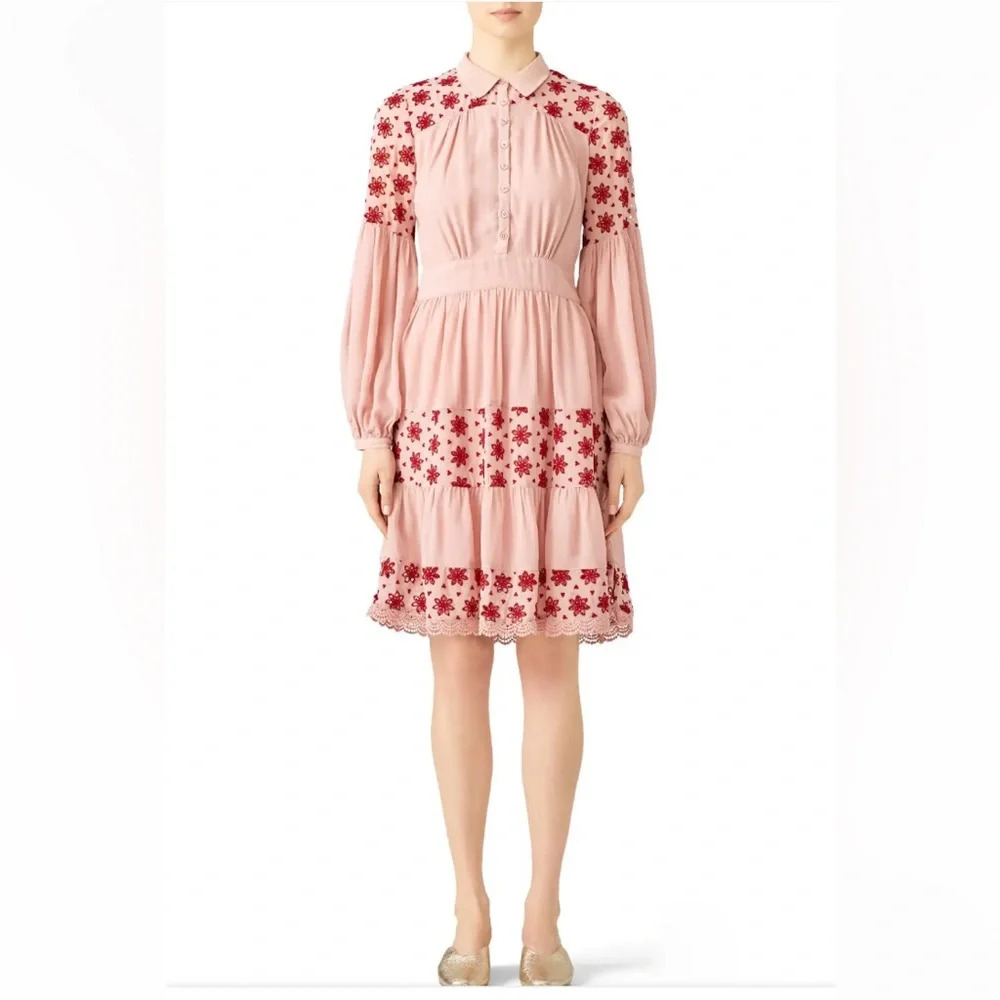 byTiMo pink red‎ embroidered long sleeve Broderie Anglaise Dress XL